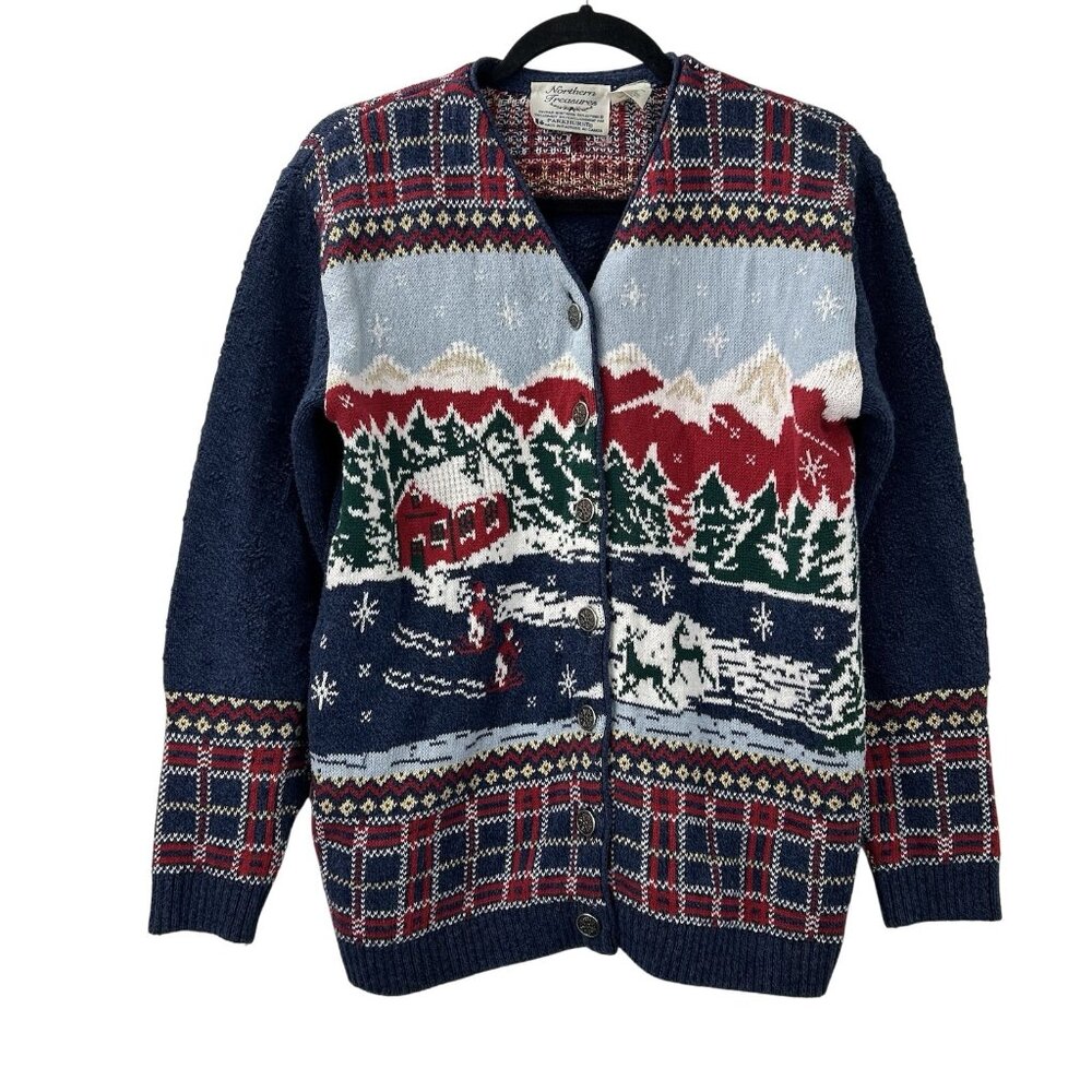 VTG Northern Treasures Parkhurst Cardigan Womens Small Mountain Holiday Winter - Picture 8 of 13